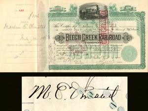 Beech Creek signed by Marlin E. Olmsted - Stock Certificate